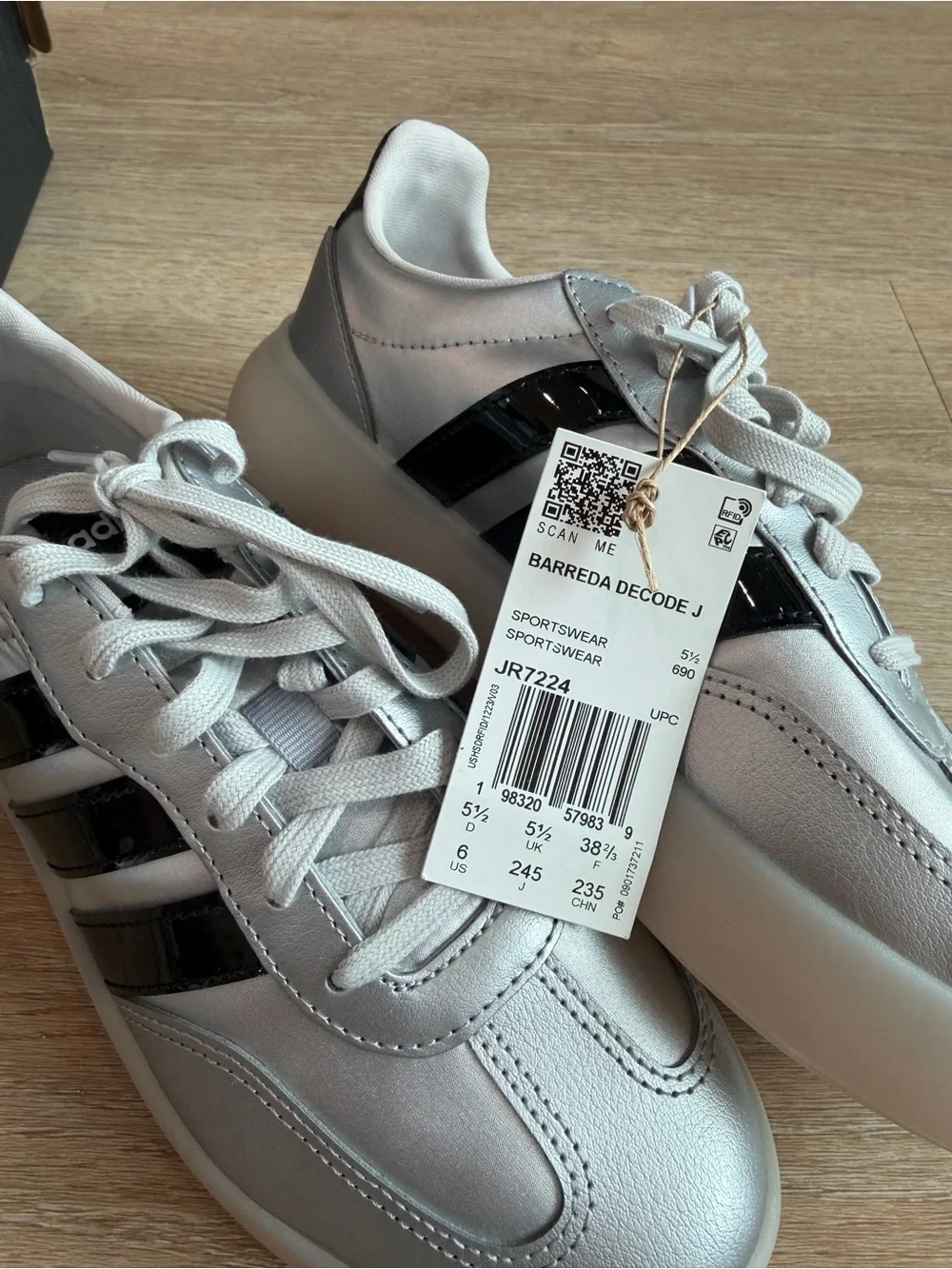 adidas Women Silver Sneakers with Black Stripes